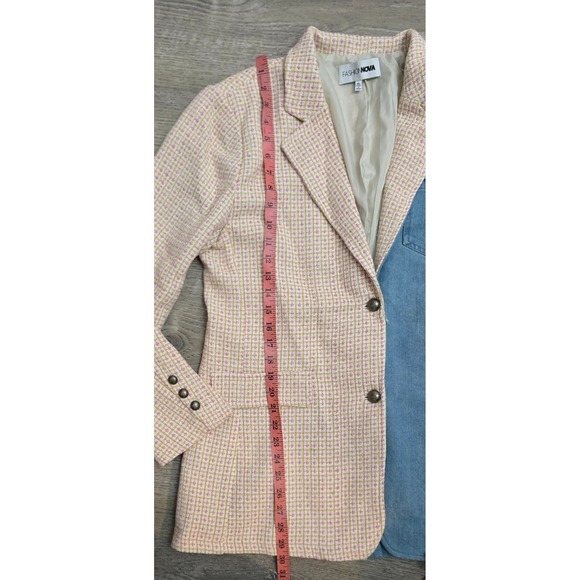 Fashion Nova Denim Tweed Blazer Jacket Women XL Pink Gold Blue - Picture 8 of 10